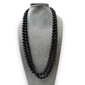 Lady Remington 49" Black Glass Beaded Necklace With Lobster Claw Clasp